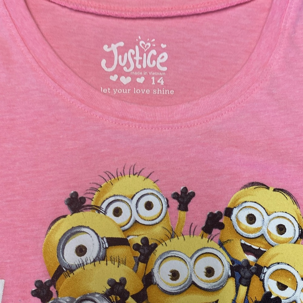 Justice Girls 14 Pink Graphic Despicable Me2 I Love Minions Tee - Picture 3 of 3